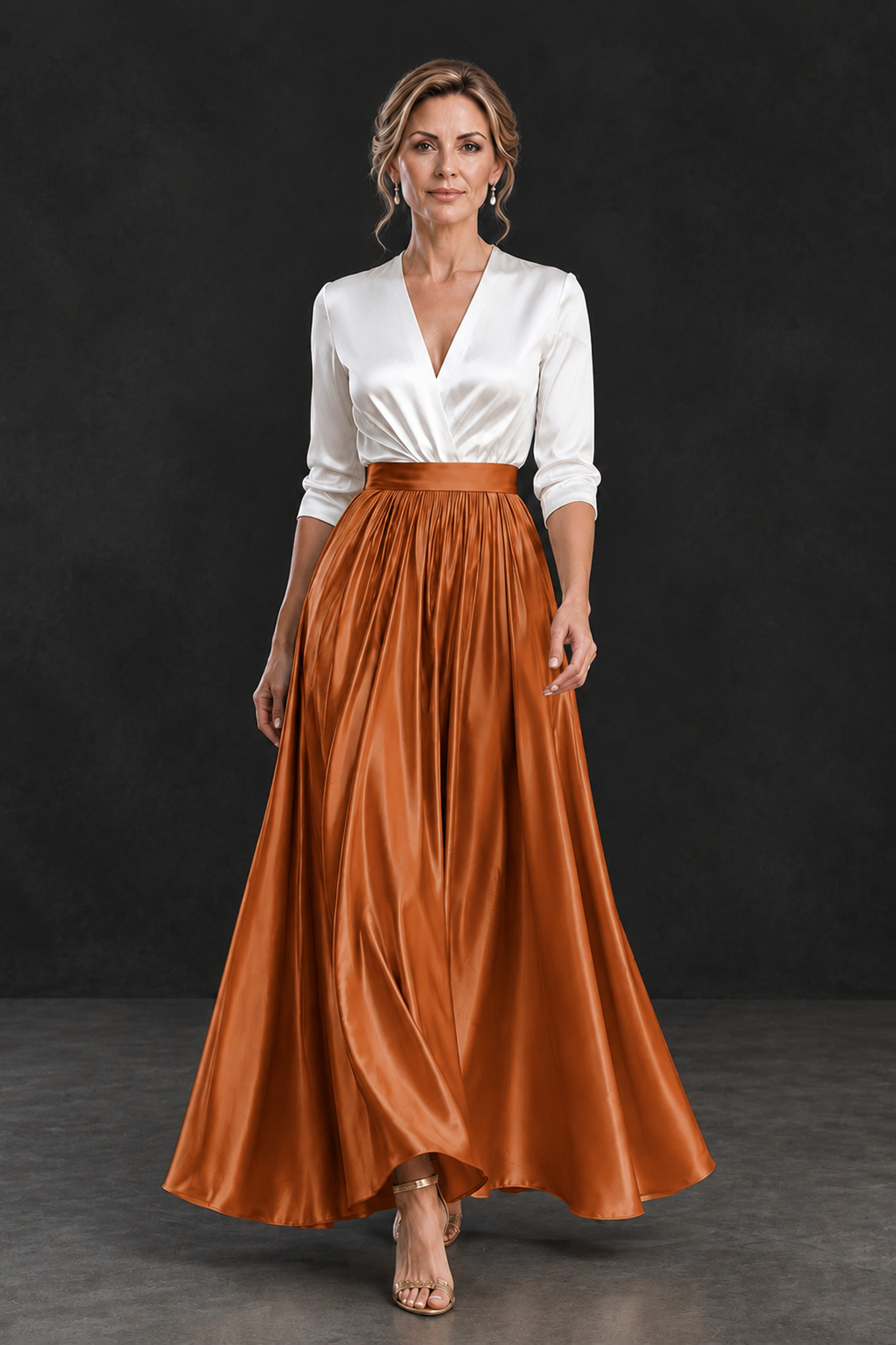 BOLODOO Burnt Orange and White V-Neck A-Line Mother of the Bride Dress - Burnt Orange - Burnt Orange_4