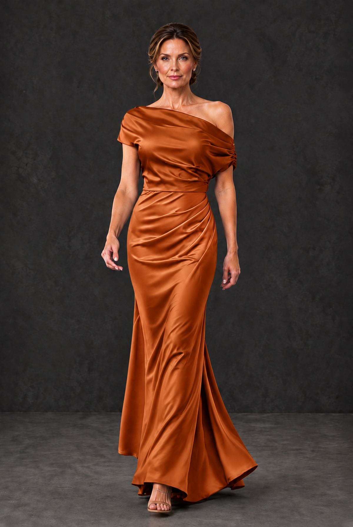 BOLODOO Burnt Orange Asymmetric Ruched Mother of the Bride Dress - Burnt Orange - Burnt_Orange_4