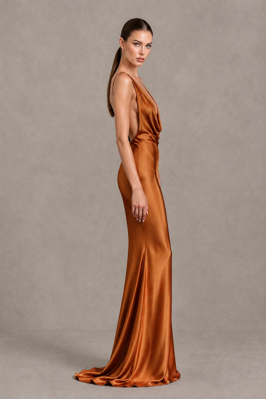 BOLODOO Burnt Orange Cowl Neck Backless Satin Mermaid Evening Dress - Burnt Orange - Burnt Orange_4