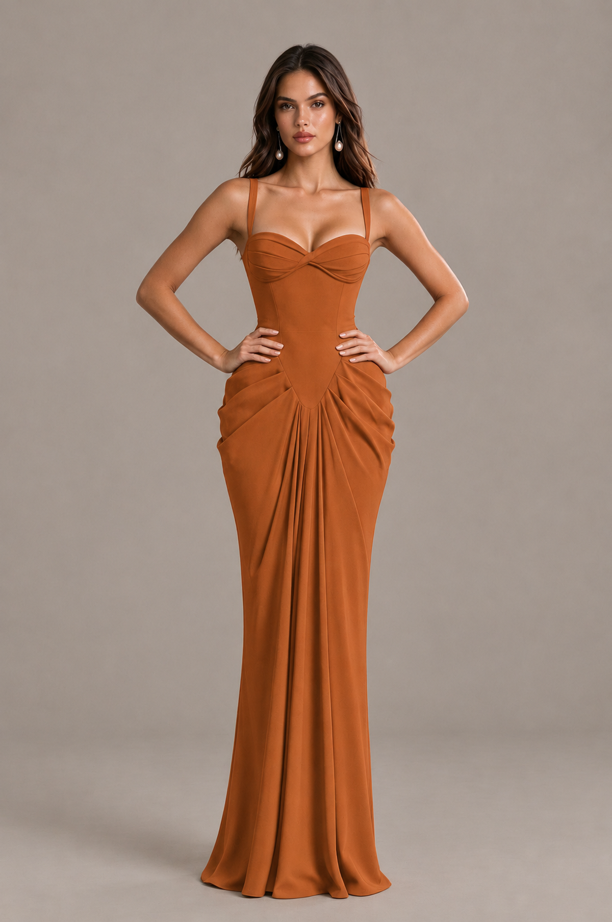 BOLODOO Burnt Orange Sweetheart Ruched Lace-Up Back Evening Gown - Burnt Orange - Burnt_Orange_4