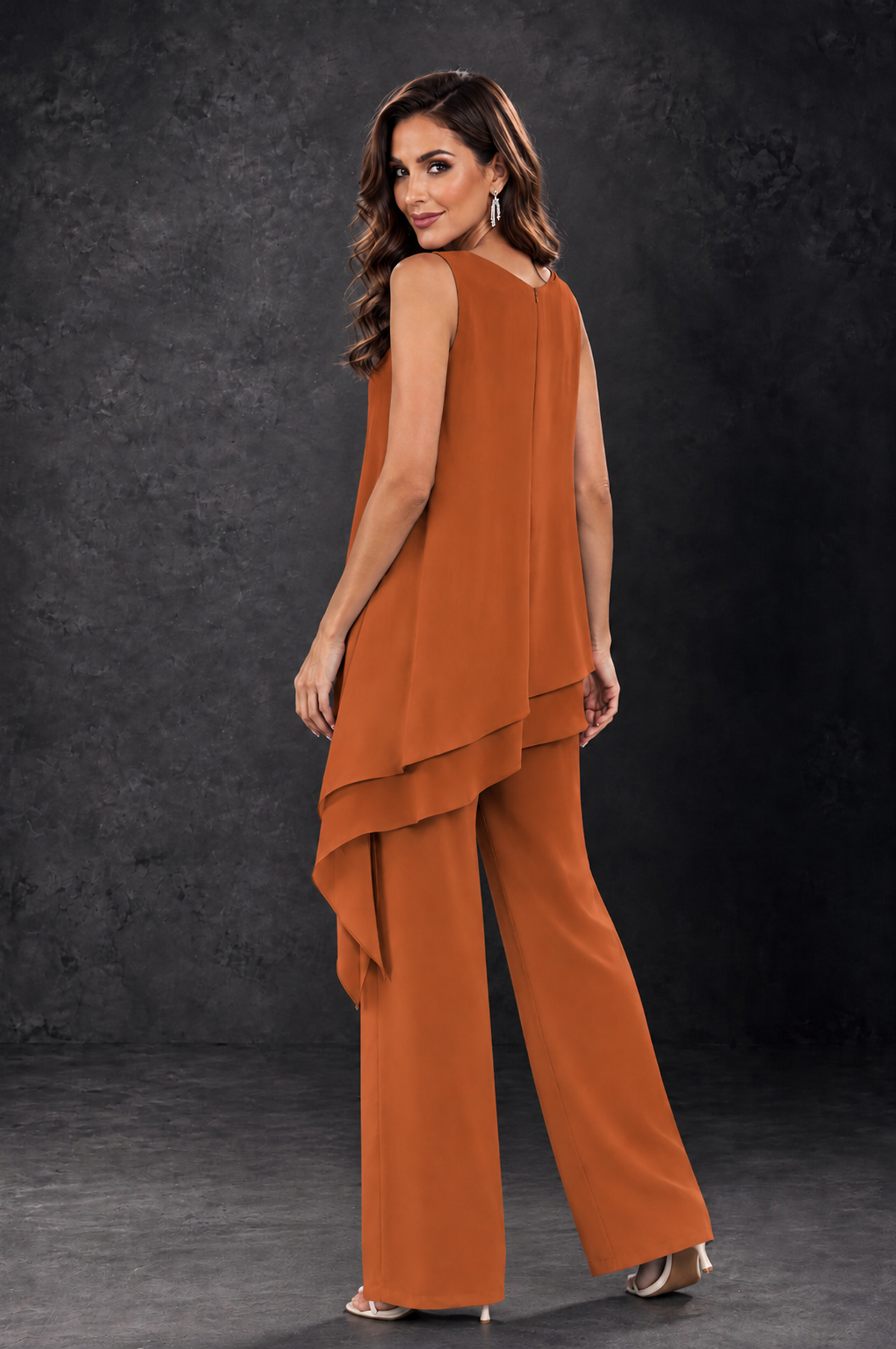 BOLODOO Burnt Orange Layered Mother of the Bride Pantsuit with Jacket - Burnt Orange - Burnt_Orange_4
