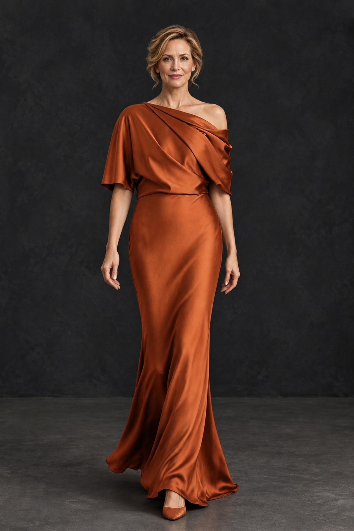 BOLODOO Burnt Orange Satin Asymmetric Mother of the Bride Dress - Burnt Orange - Burnt Orange_4