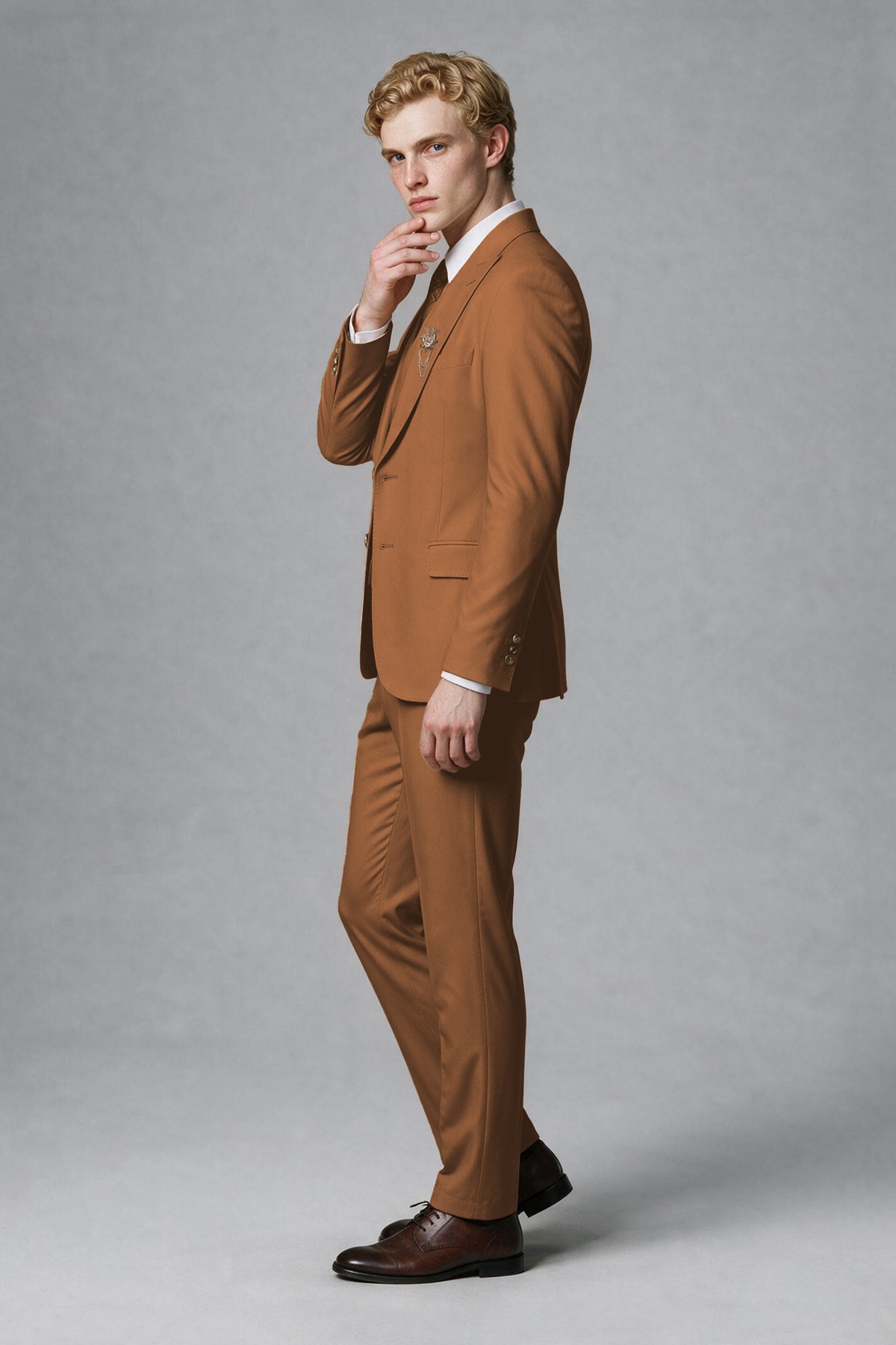BOLODOO Men's Burnt Orange Two-Piece Wedding Suit – Jacket & Trousers - Burnt Orange