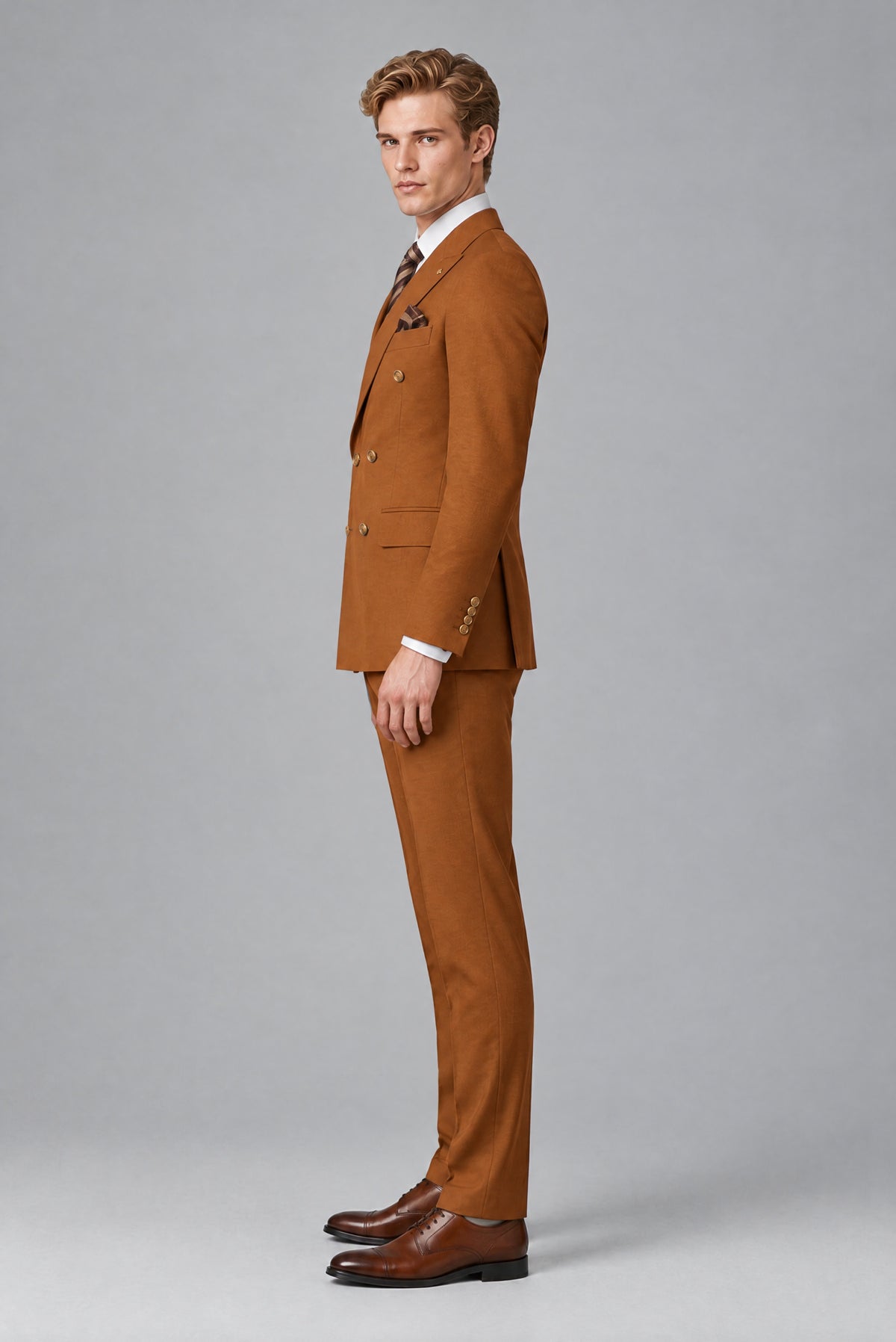 Bolodoo Men's Burnt Orange Double-Breasted 2-Piece Wedding Suit - Burnt Orange - Burnt_Orange_4