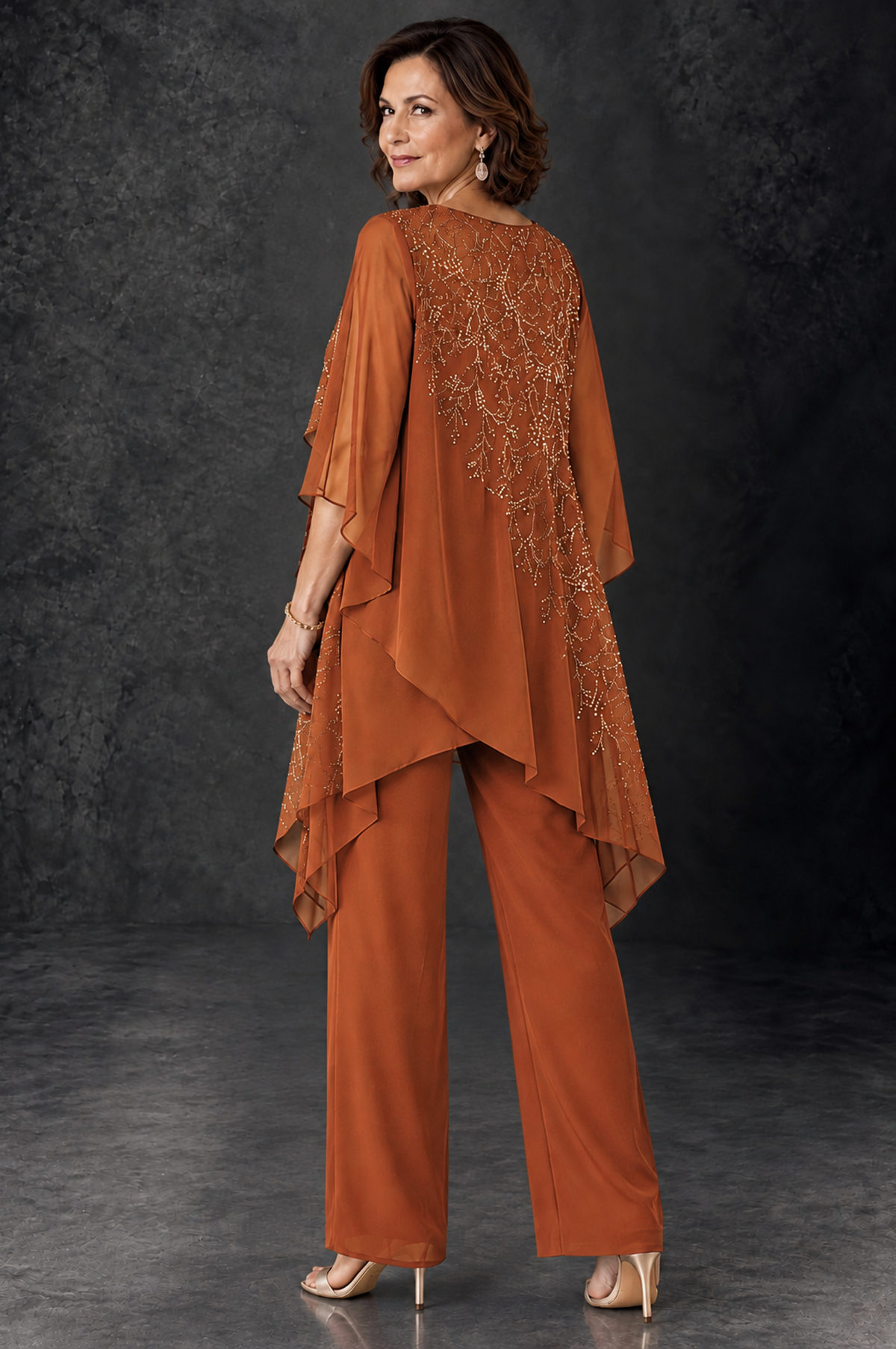 BOLODOO Burnt Orange Embellished Cape Pant Suit for Mother of the Bride - Burnt Orange - Burnt_Orange_4