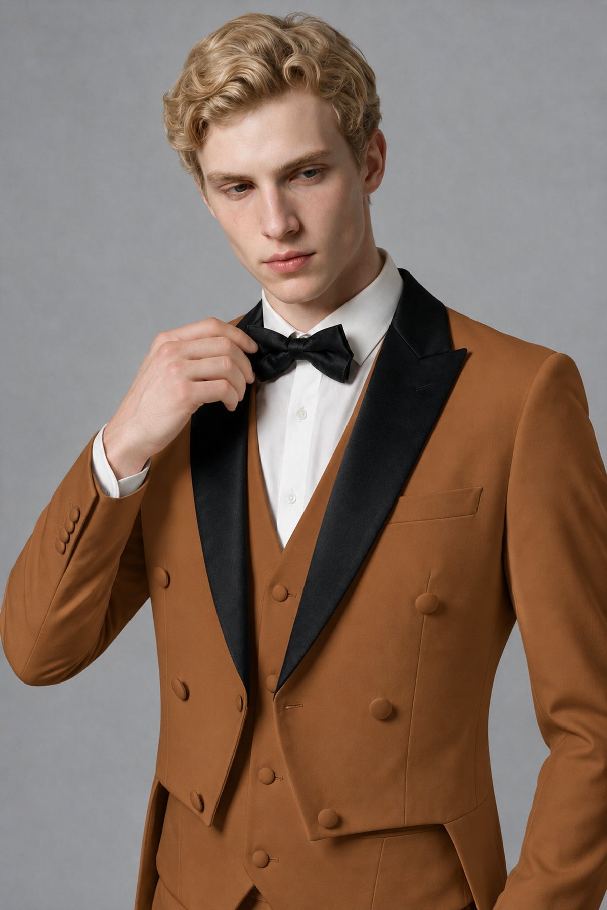 Bolodoo Men's Burnt Orange 3-Piece Tailcoat Tuxedo Suit with Vest & Trousers - Burnt Orange - Burnt Orange_4
