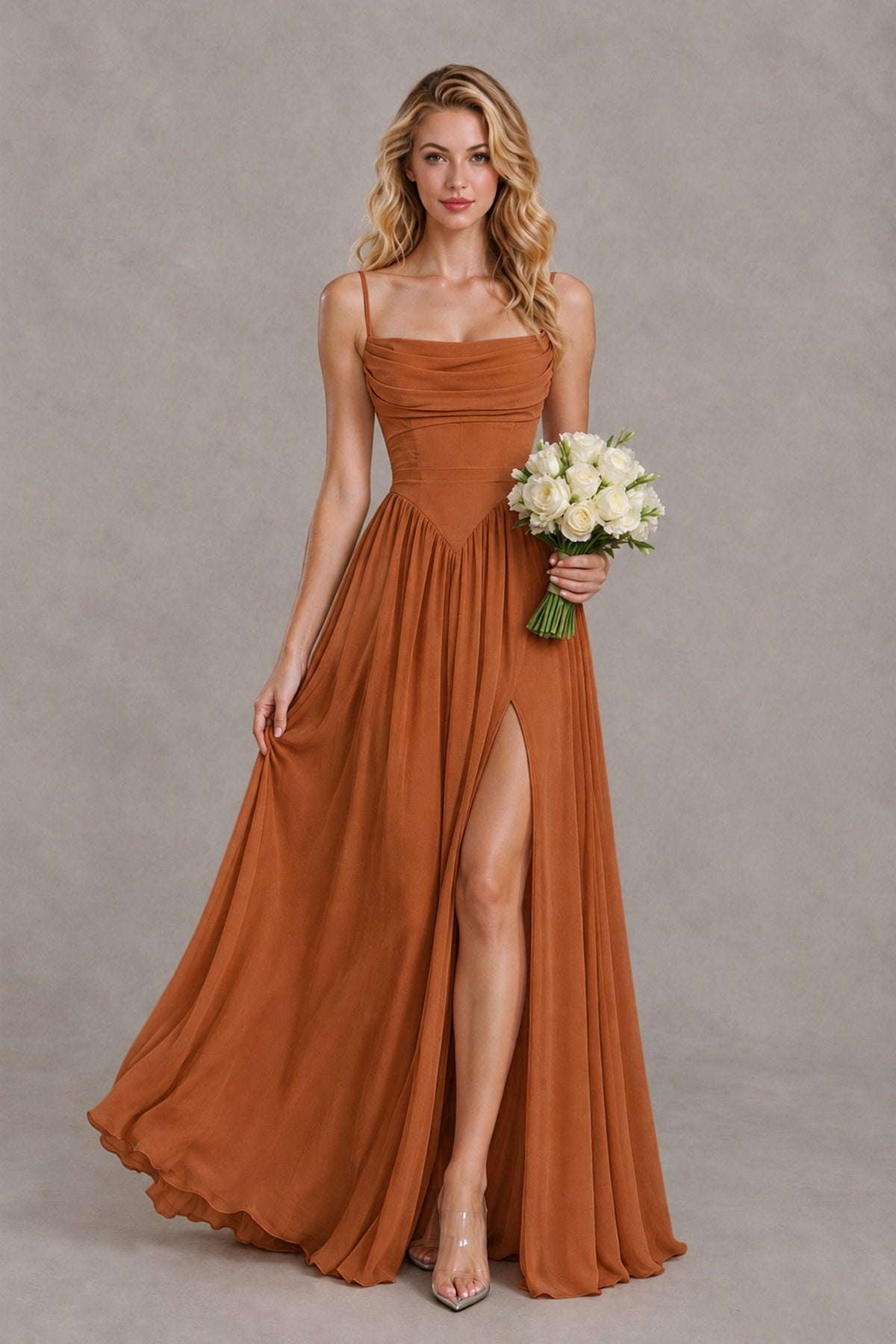 BOLODOO Burnt Orange Spaghetti Strap A-Line Bridesmaid Dress with Slit - Burnt Orange - Burnt Orange_4