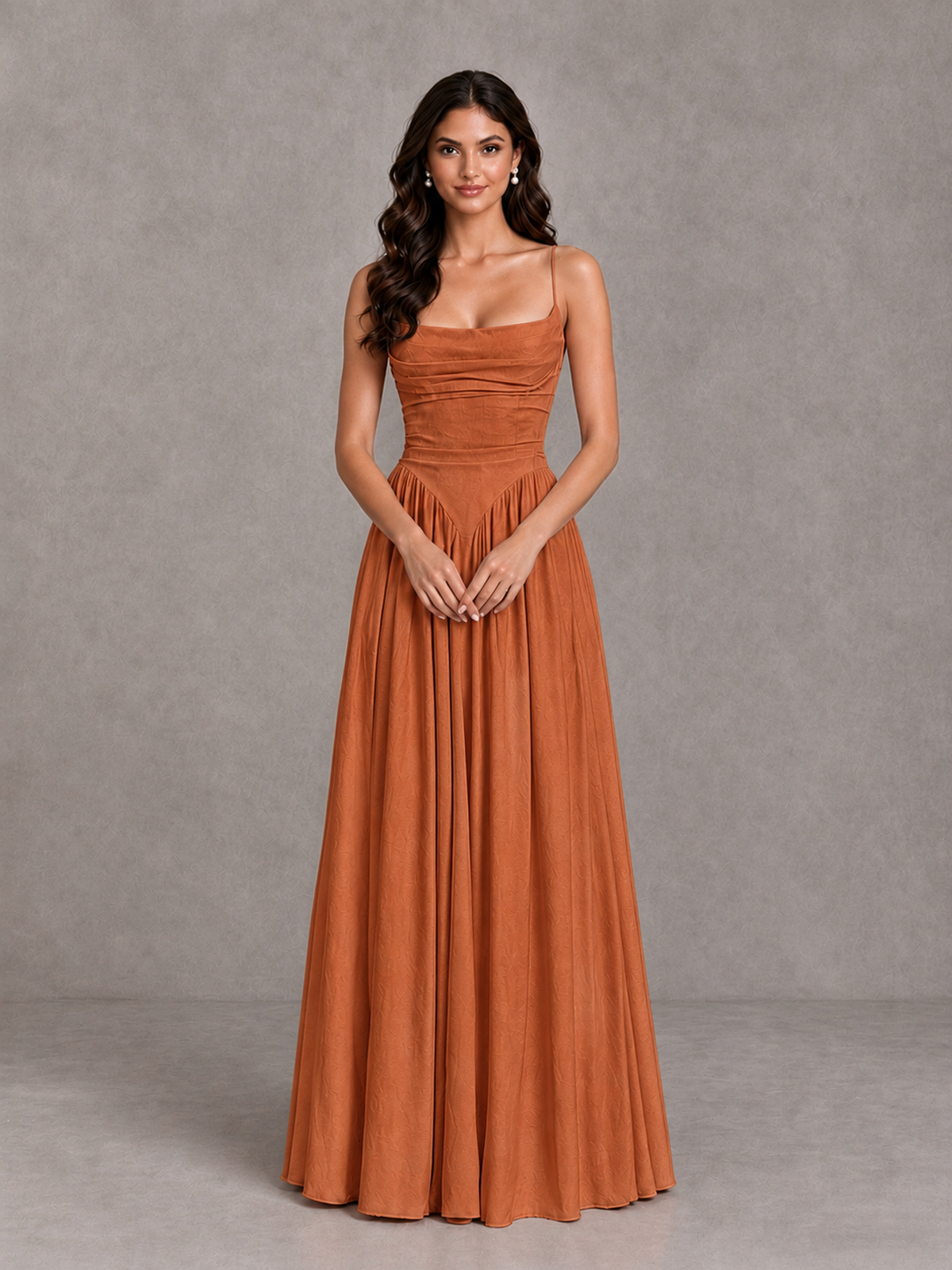 BOLODOO Burnt Orange Lace-Up Back A-Line Bridesmaid Dress - Burnt Orange - Burnt Orange_4