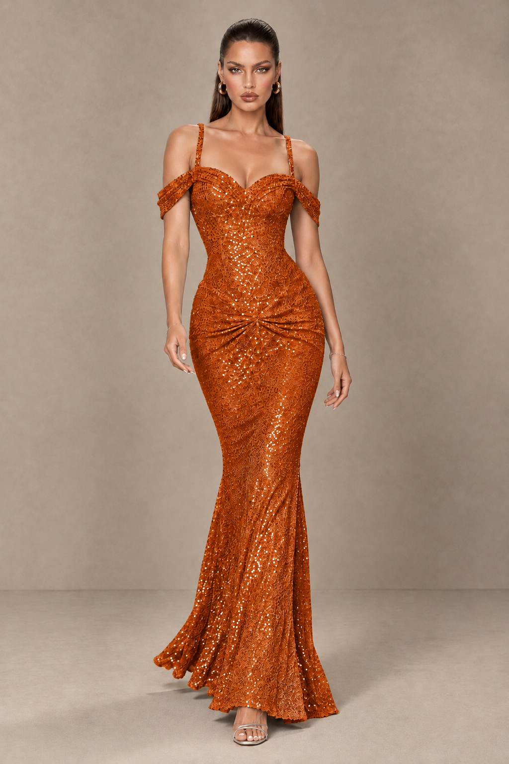 BOLODOO Burnt Orange Sequin Off-Shoulder Mermaid Prom Dress - Burnt Orange - Burnt_Orange_4