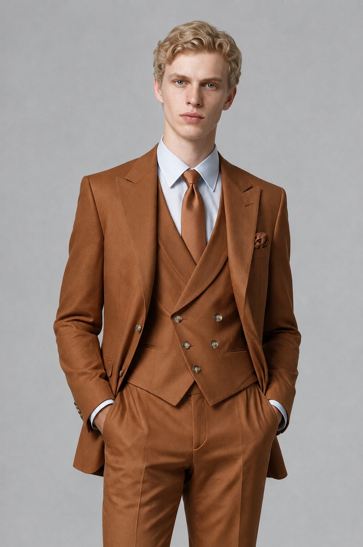 Bolodoo Men's Burnt Orange Two-Piece Suit with Notch-Lapel Jacket and Trousers - Burnt Orange - Burnt Orange (1)