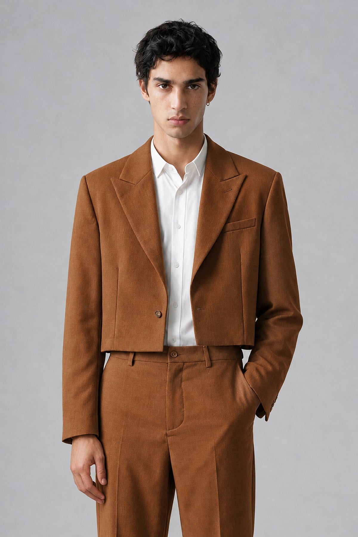 Bolodoo Men's Burnt Orange Cropped Blazer & Wide-Leg Trousers 2-Piece Suit - Burnt Orange - Burnt Orange (1)