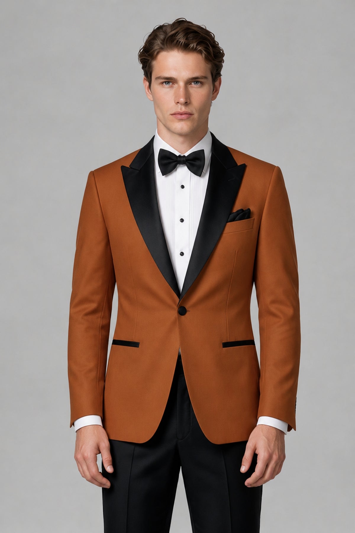 BOLODOO Men's Burnt Orange Single-Button Tuxedo Blazer & Black Trousers 2-Piece Suit Set - Burnt Orange - Burnt Orange (1)