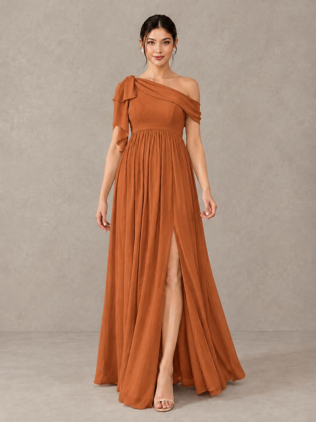 BOLODOO Burnt Orange One-Shoulder Maternity Bridesmaid Dress with Slit - Burnt Orange - Burnt Orange (1)