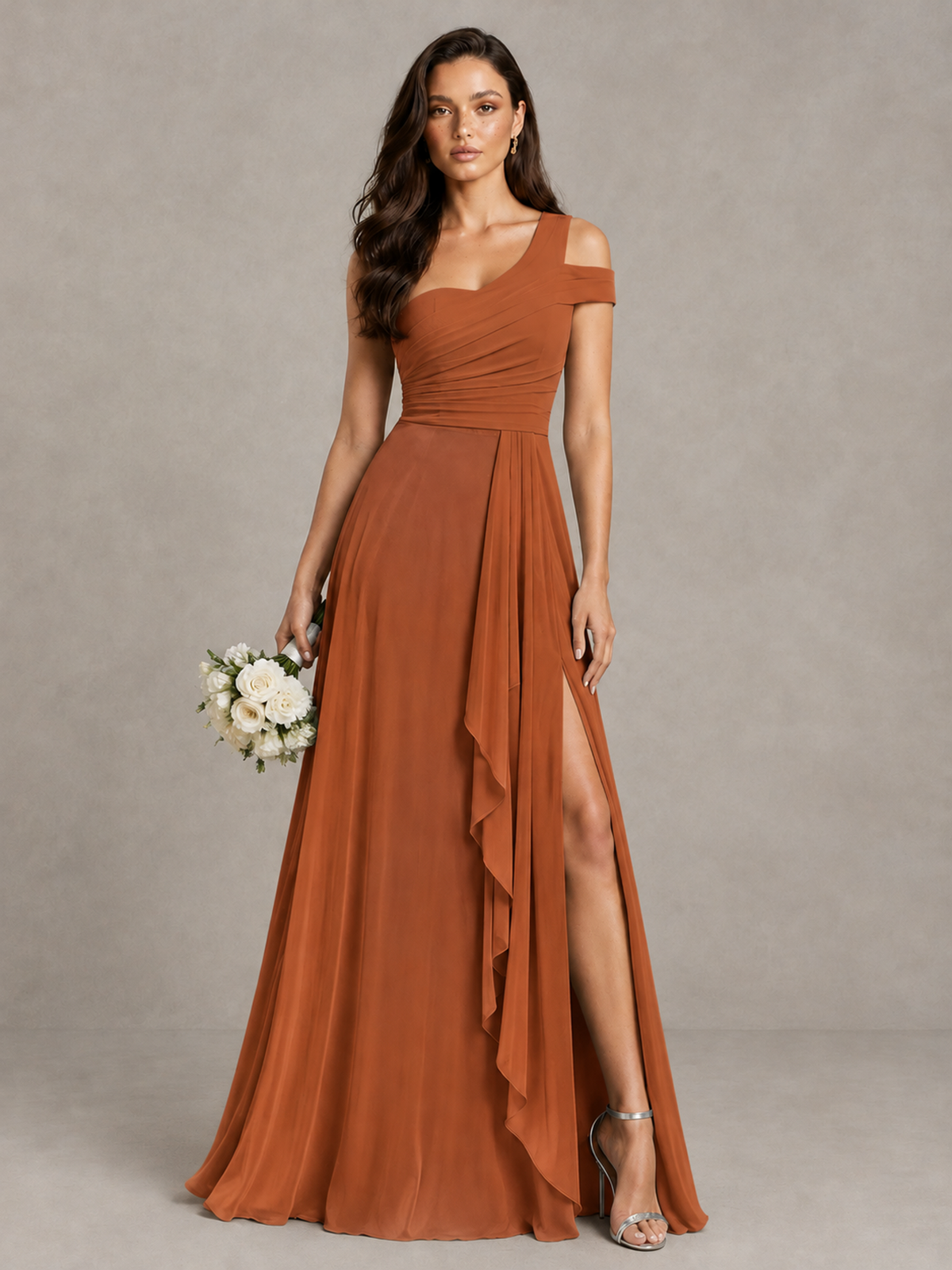 BOLODOO Burnt Orange One-Shoulder Bridesmaid Dress with Side Slit - Burnt Orange - Burnt Orange (1)