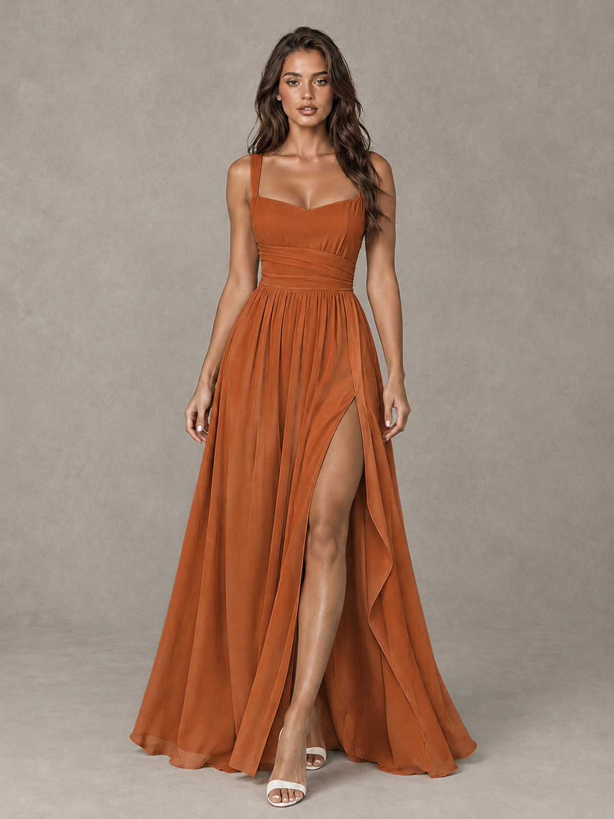 BOLODOO Burnt Orange A-Line Bridesmaid Dress with High Slit & Lace-Up Back - Burnt Orange - Burnt Orange (1)