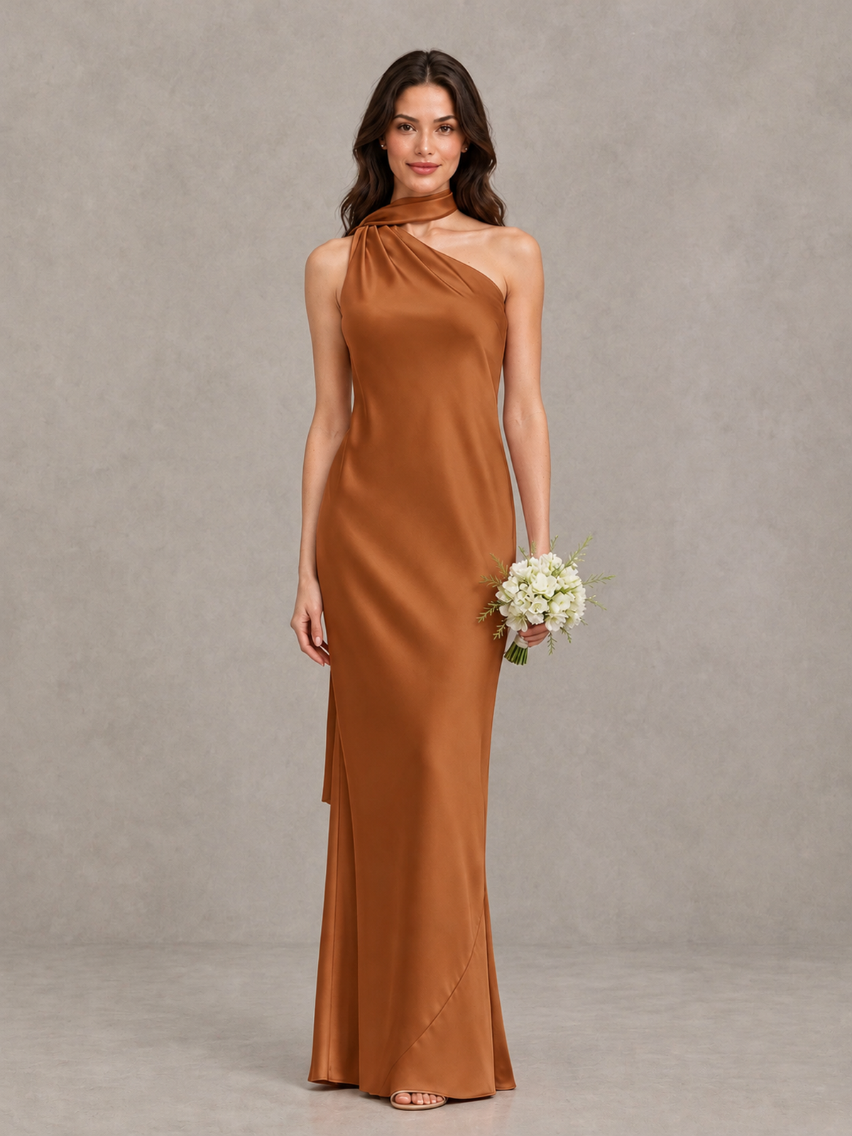 BOLODOO Burnt Orange Satin One-Shoulder Bridesmaid Dress with Open Back - Burnt Orange - Burnt Orange (1)