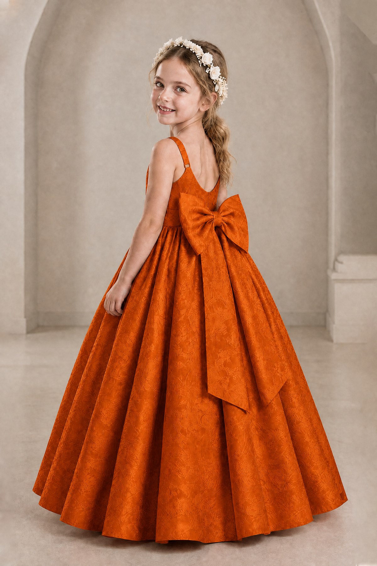BOLODOO Burnt Orange Girls' A-Line Flower Girl Dress with Back Bow - Burnt Orange