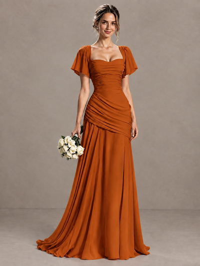 BOLODOO Burnt Orange Flutter Sleeve Lace-Up Back Maxi Dress - Burnt Orange
