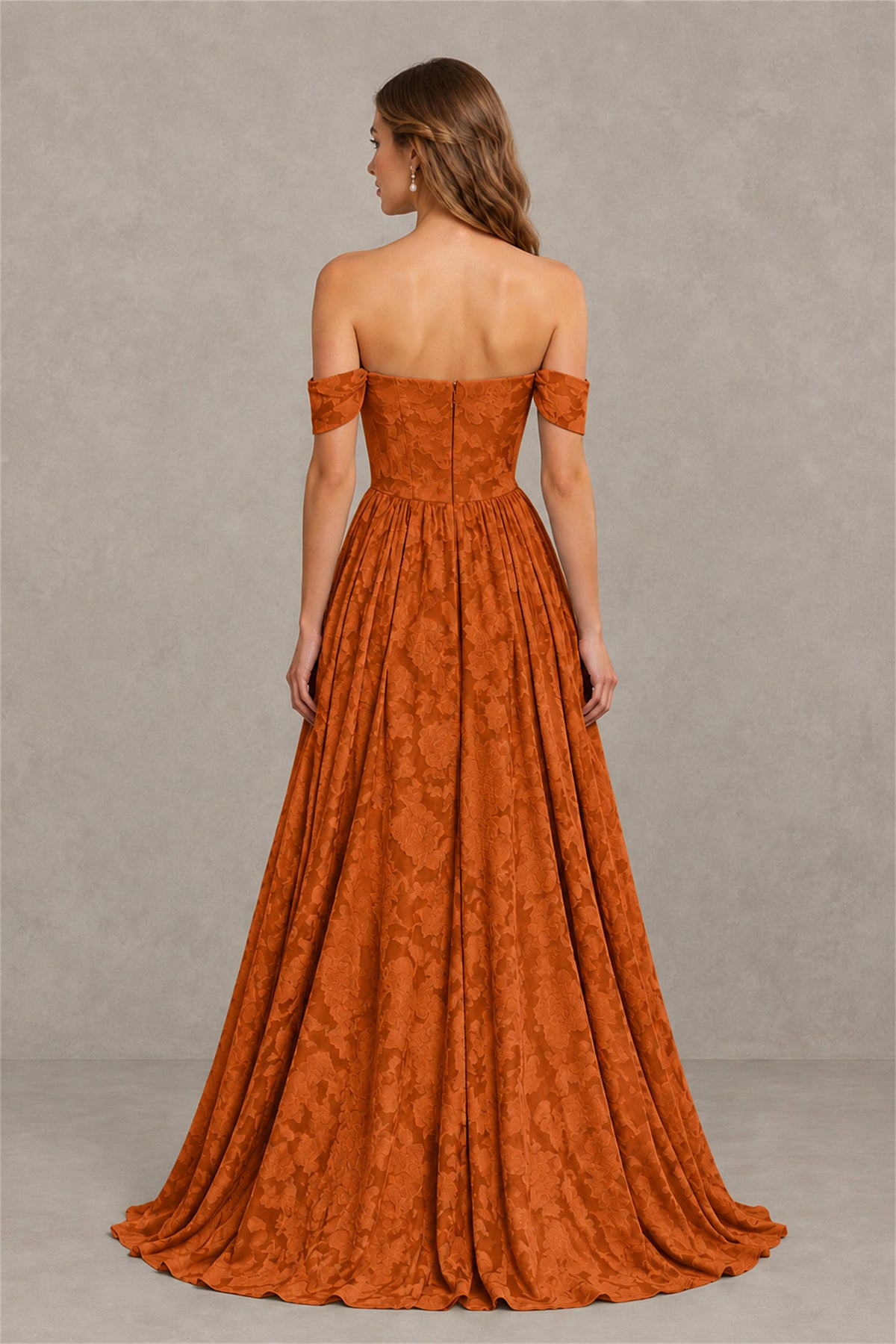 BOLODOO Burnt Orange Off-Shoulder Floral A-Line Maxi Dress - Burnt Orange