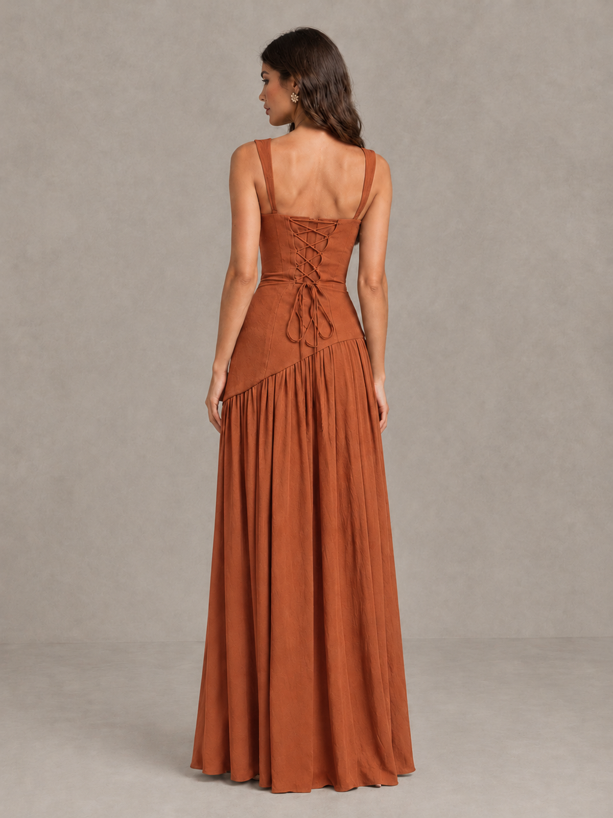 BOLODOO Burnt Orange Brown Scarf Bridesmaid Dress with Lace-Up Back - Burnt Orange - Burnt Orange (2)