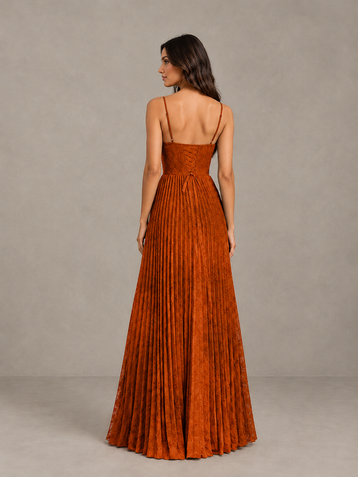 BOLODOO Burnt Orange Pleated Bridesmaid Dress with Sweetheart Neckline & Slit - Burnt Orange - Burnt Orange (2)