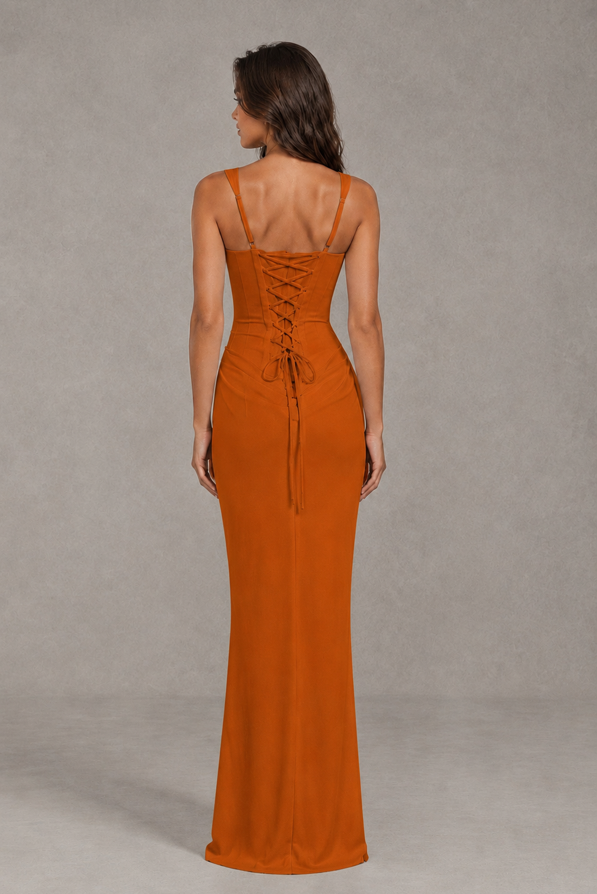 BOLODOO Burnt Orange Square-Neck Lace-Up Back Bridesmaid Dress - Burnt Orange