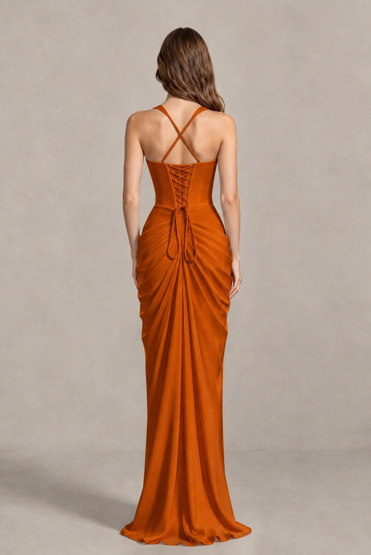 BOLODOO Chocolate Burnt Orange Sweetheart Maxi Dress with High Slit - Burnt Orange