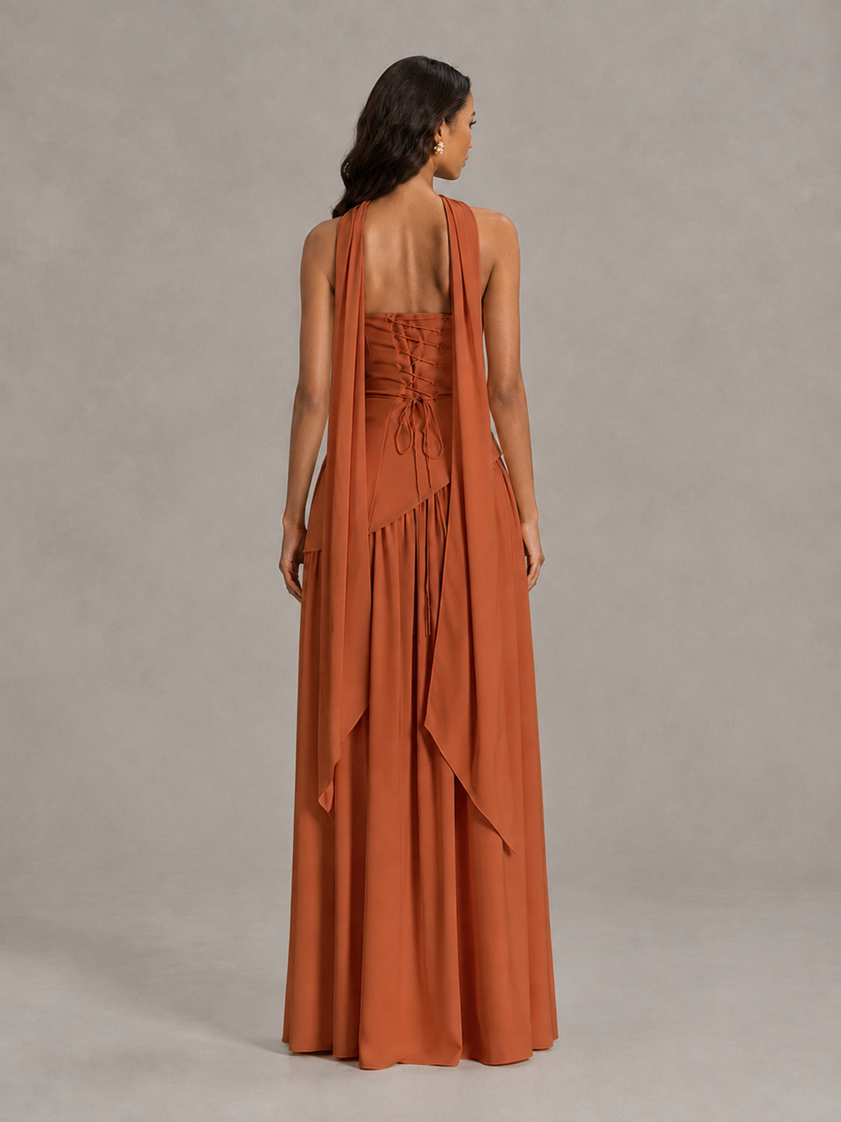 Burnt Orange Strapless Bridesmaid Dress with Scarf & High Slit - Burnt Orange - Burnt Orange (2)