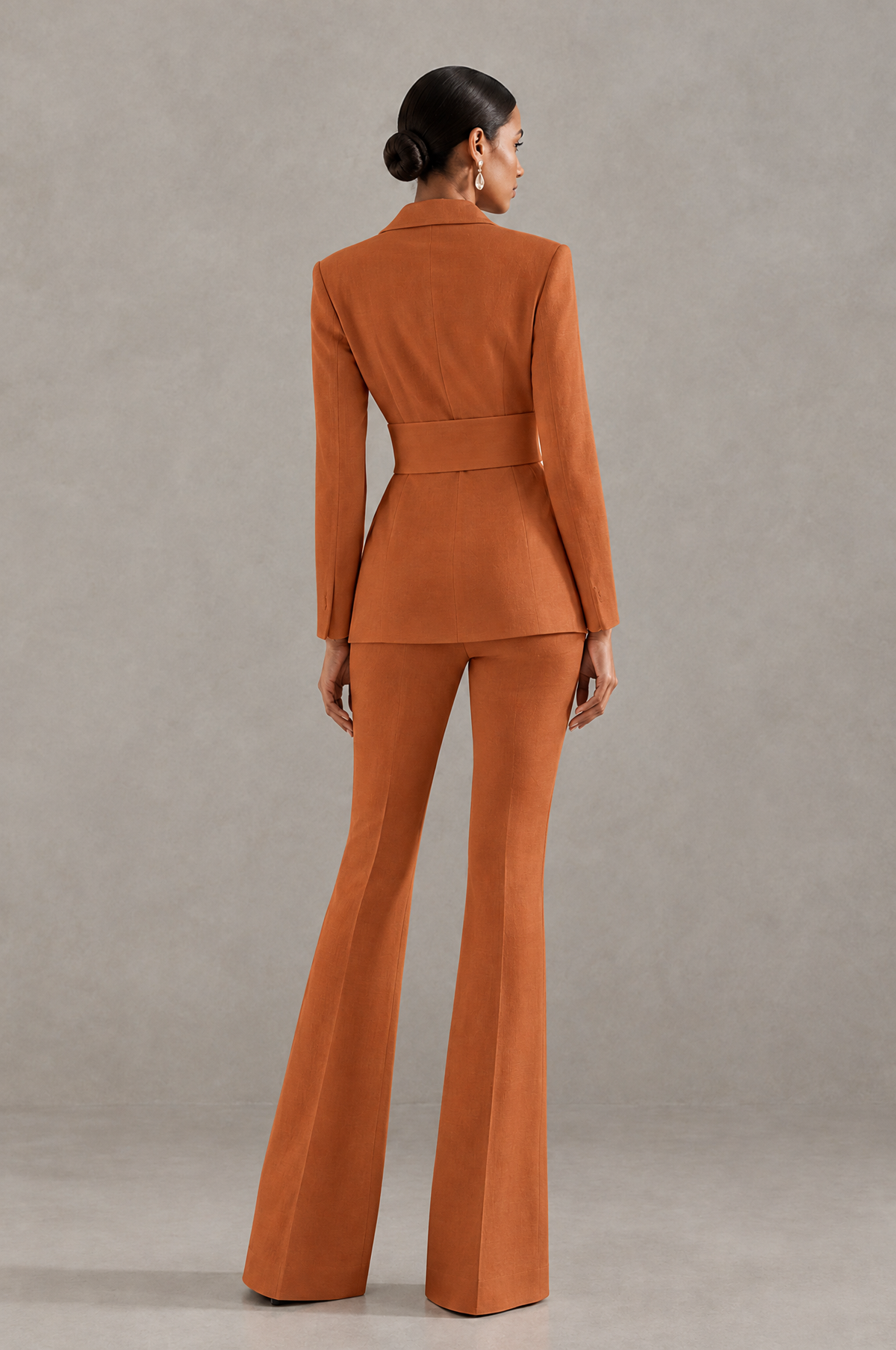 BOLODOO Burnt Orange Two-Piece Pantsuit with Tailored Blazer & Flared Pants - Burnt Orange - Burnt Orange (2)