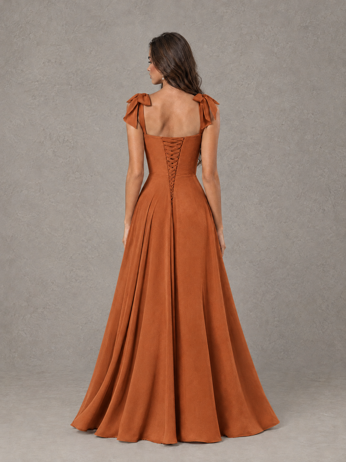 BOLODOO Burnt Orange Bow-Strap Bridesmaid Dress with Ruffle Slit - Burnt Orange - Burnt Orange (2)
