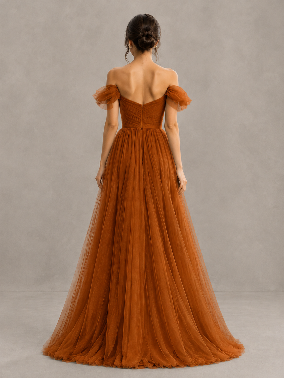 BOLODOO Burnt Orange Off-the-Shoulder Ruffle Sleeve A-Line Bridesmaid Dress - Burnt Orange - Burnt Orange (2)