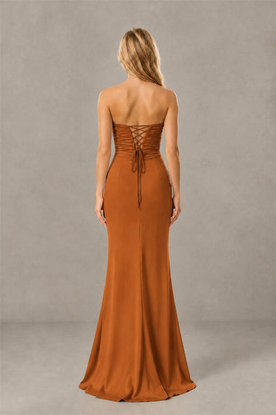 BOLODOO Burnt Orange Sweetheart Strapless Twist Knot Cutout Lace-Up Back Satin Mermaid Maxi Dress - Burnt Orange - Burnt Orange (2)