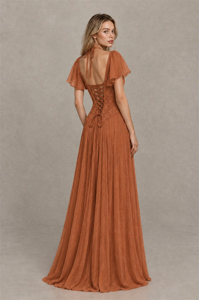 BOLODOO Burnt Orange Flutter Sleeve Lace Corset A-Line Maxi Dress - Burnt Orange - Burnt Orange (2)