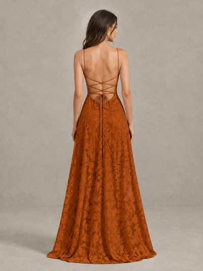 BOLODOO Burnt Orange Floral Appliqué Slit Maxi Dress - Burnt Orange - Burnt Orange (2)