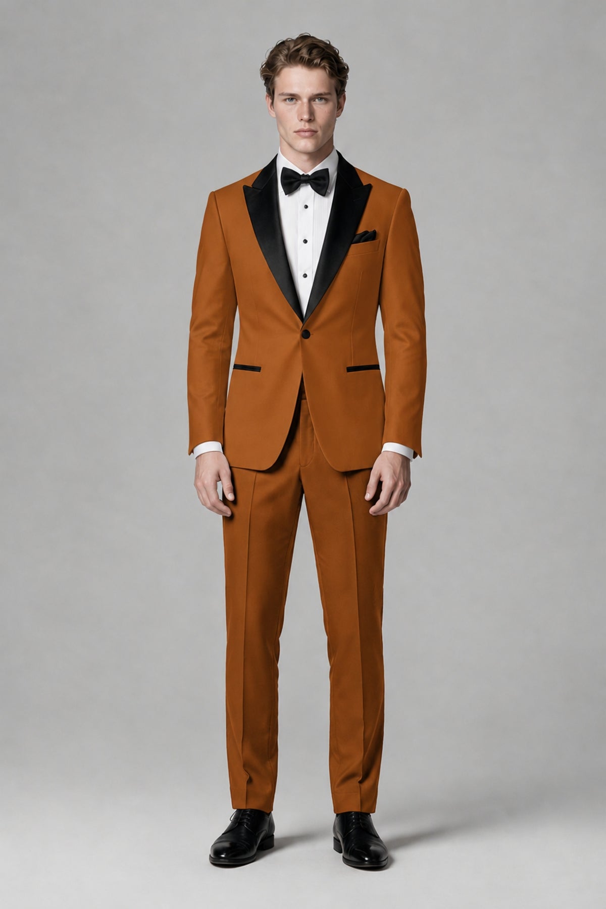 BOLODOO Men's Burnt Orange Single-Button Tuxedo Blazer & Black Trousers 2-Piece Suit Set - Burnt Orange - Burnt Orange (2)