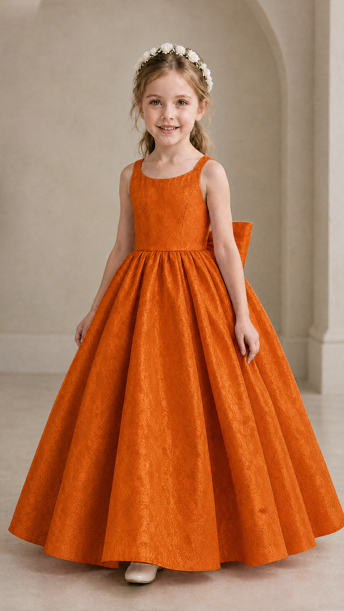 BOLODOO Burnt Orange Girls' A-Line Flower Girl Dress with Back Bow - Burnt Orange