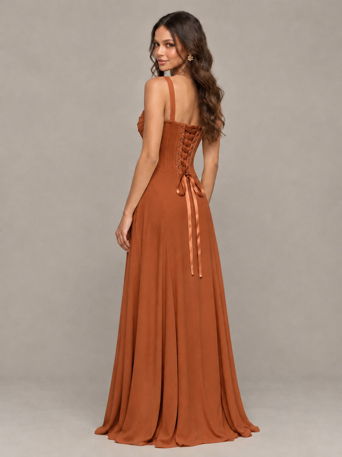 BOLODOO Burnt Orange Sweetheart Lace-Up Back Bridesmaid Dress - Burnt Orange - Burnt Orange (2)