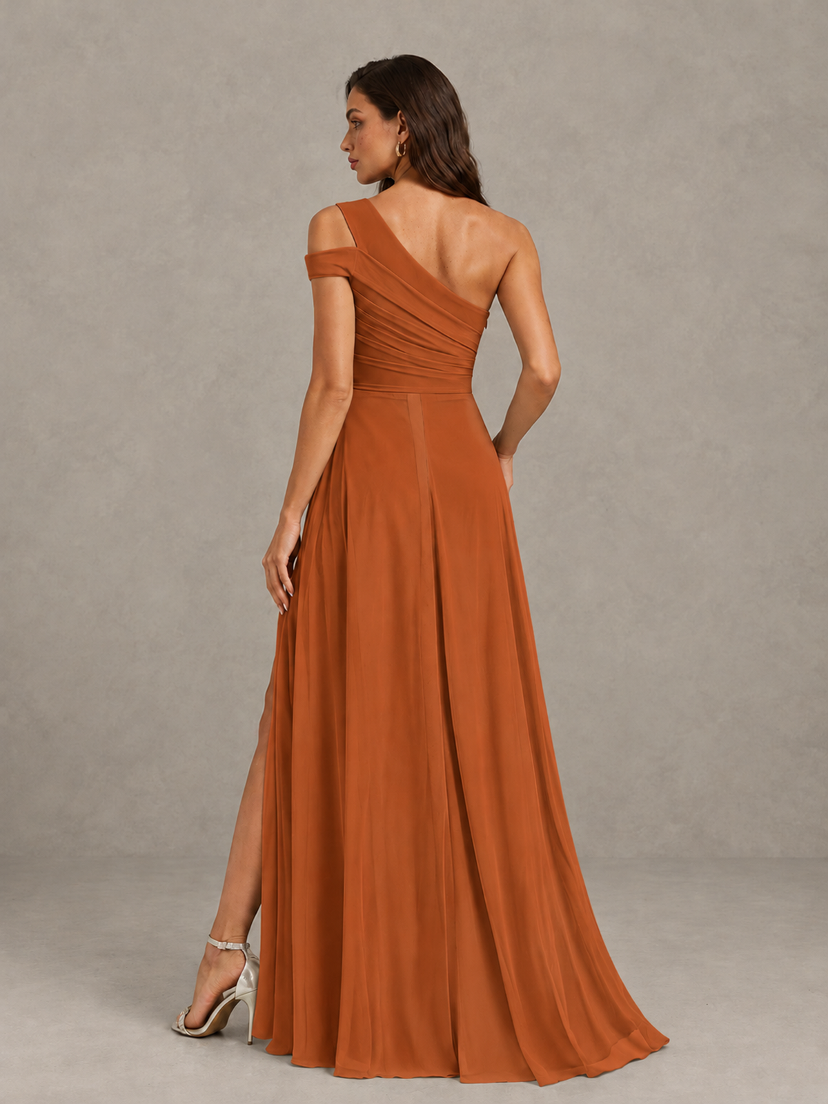 BOLODOO Burnt Orange One-Shoulder Bridesmaid Dress with Side Slit - Burnt Orange - Burnt Orange (2)