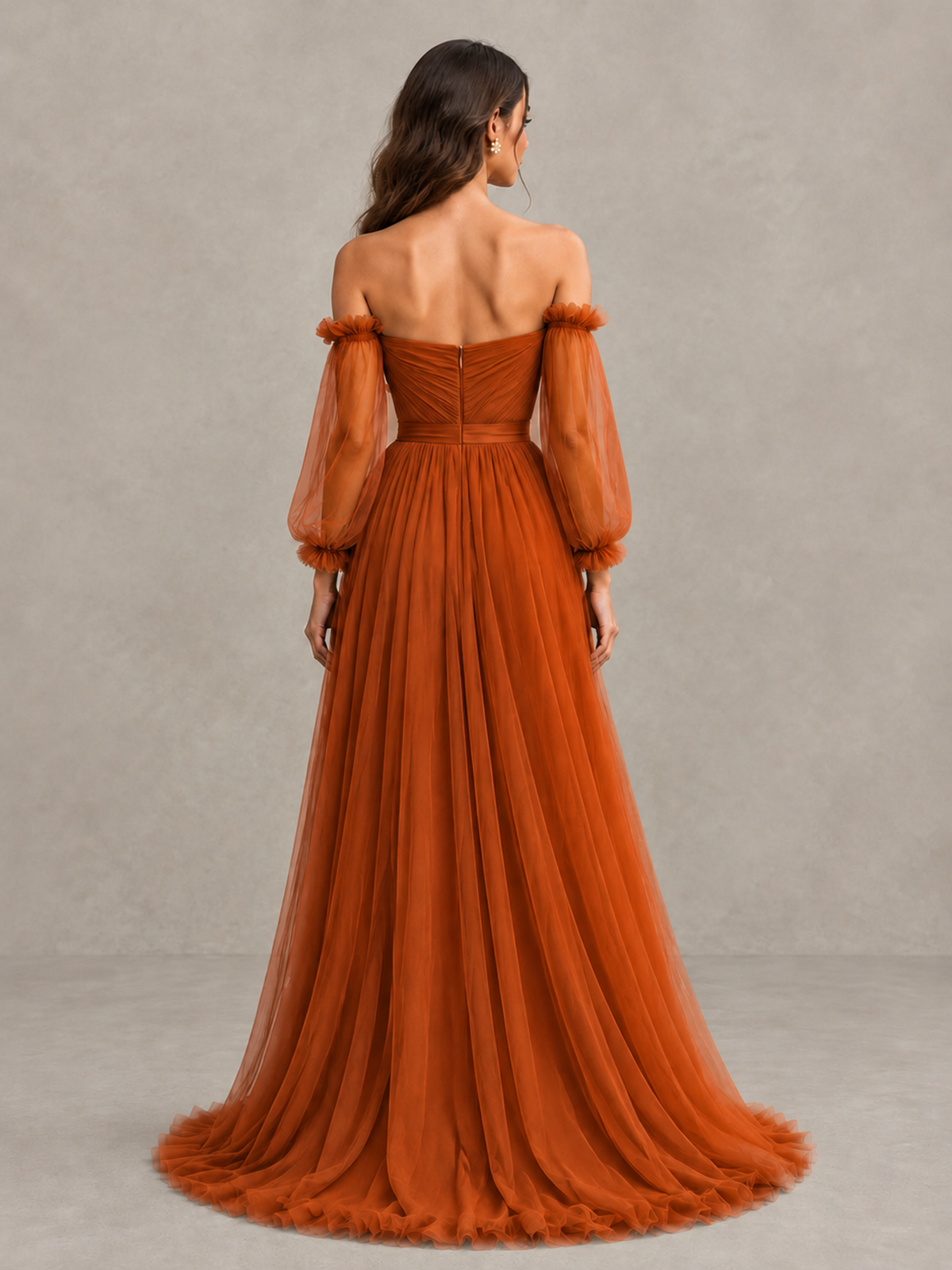 BOLODOO Burnt Orange Off-the-Shoulder Long Sleeve A-Line Bridesmaid Dress - Burnt Orange - Burnt Orange (2)