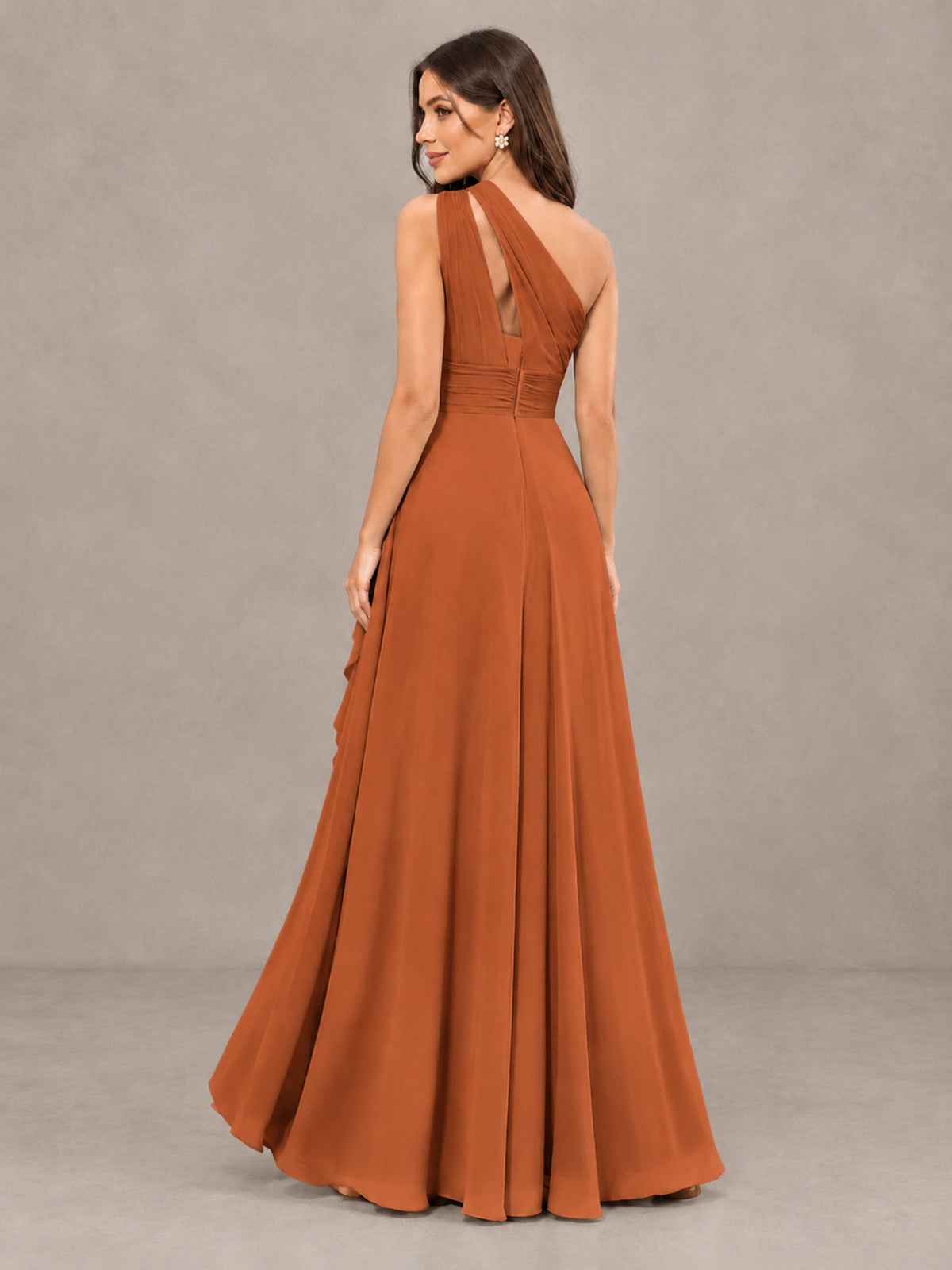 BOLODOO Burnt Orange One-Shoulder Ruffle Bridesmaid Dress with Slit - Burnt Orange - Burnt Orange (2)