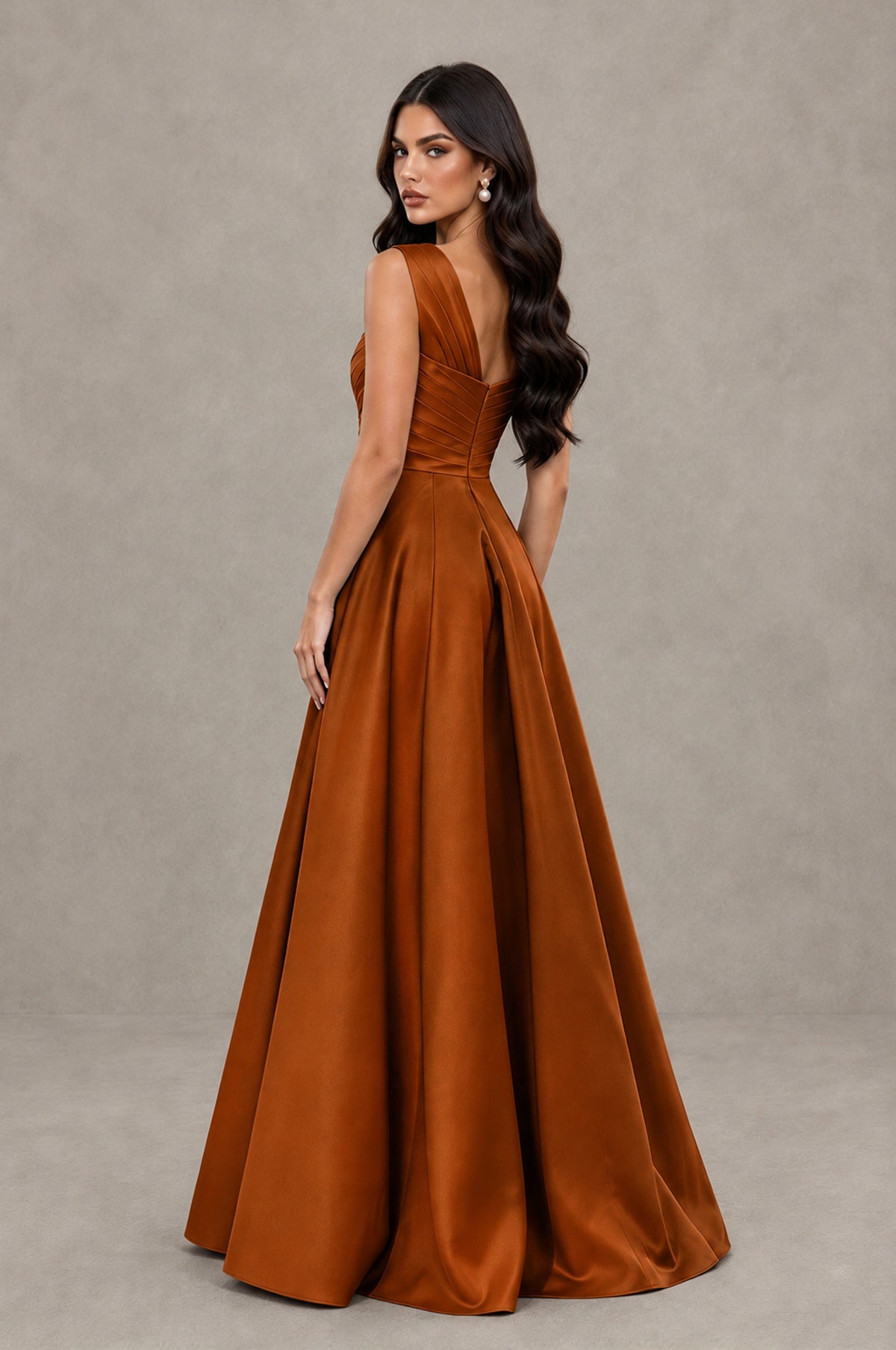 BOLODOO Burnt Orange One Shoulder Satin Mermaid Formal Evening Gown with Bow - Burnt Orange - Burnt Orange (2)