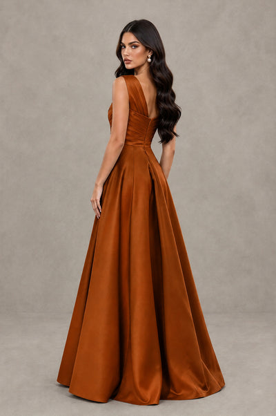 BOLODOO Burnt Orange One Shoulder Satin Mermaid Formal Evening Gown with Bow - Burnt Orange - Burnt Orange (2)