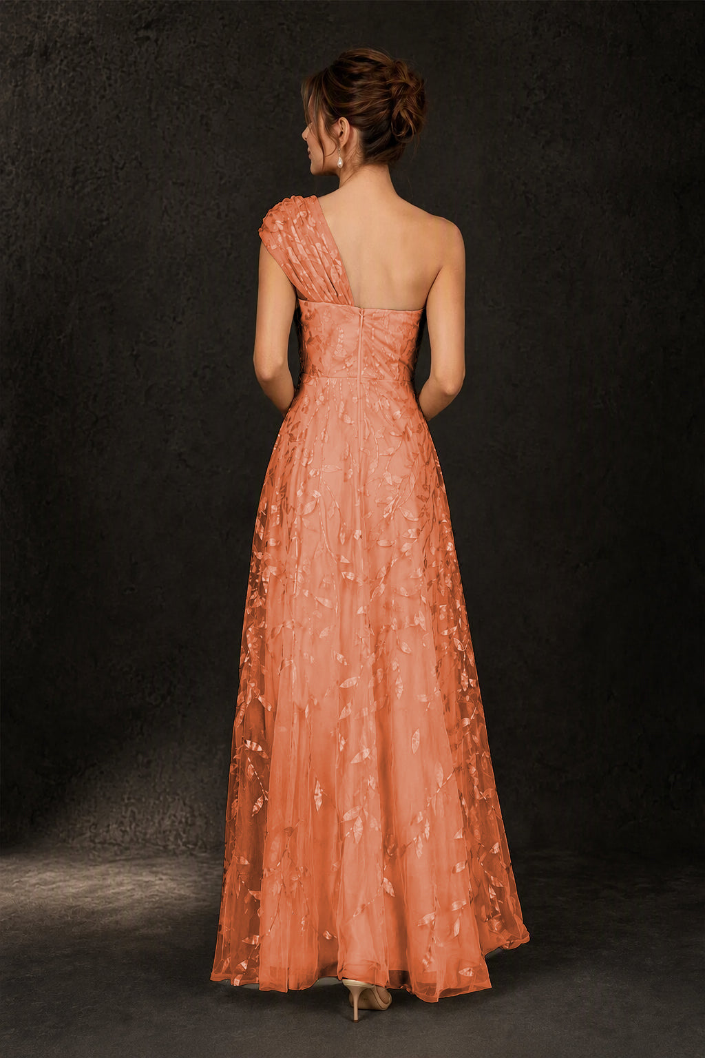 BOLODOO Burnt Orange Leaf Sequin One-Shoulder A-Line Maxi Gown – Mother of the Bride & Formal Evening Dress - Burnt Orange