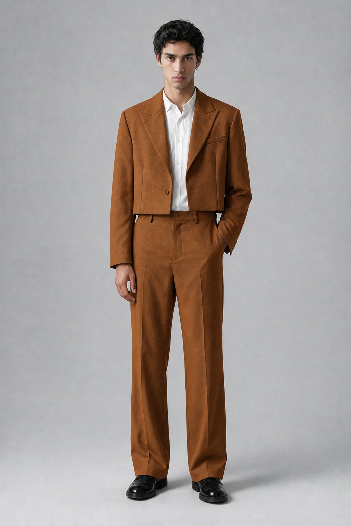 Bolodoo Men's Burnt Orange Cropped Blazer & Wide-Leg Trousers 2-Piece Suit - Burnt Orange - Burnt Orange (2)