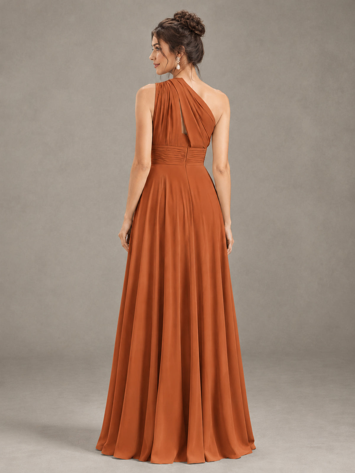 BOLODOO Burnt Orange One-Shoulder Chiffon-Look Bridesmaid Dress - Burnt Orange - Burnt Orange (2)