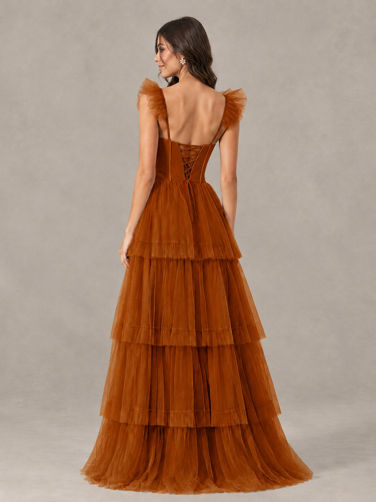 BOLODOO Burnt Orange Tiered Tulle Bridesmaid Dress with Slit - Burnt Orange - Burnt Orange (2)