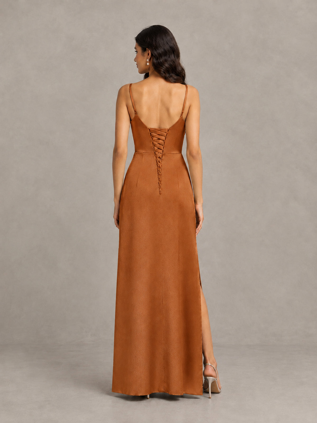 BOLODOO Burnt Orange Cowl Neck Satin Bridesmaid Dress with Slit - Burnt Orange - Burnt Orange (2)