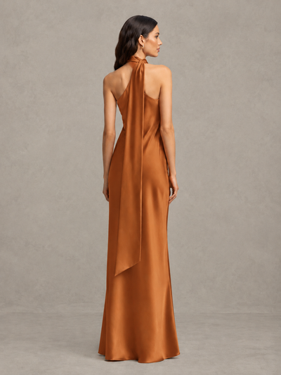 BOLODOO Burnt Orange Satin One-Shoulder Bridesmaid Dress with Open Back - Burnt Orange - Burnt Orange (2)