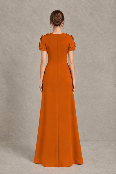 BOLODOO Burnt Orange Textured Floral Maxi Dress with Short Sleeves - Burnt Orange