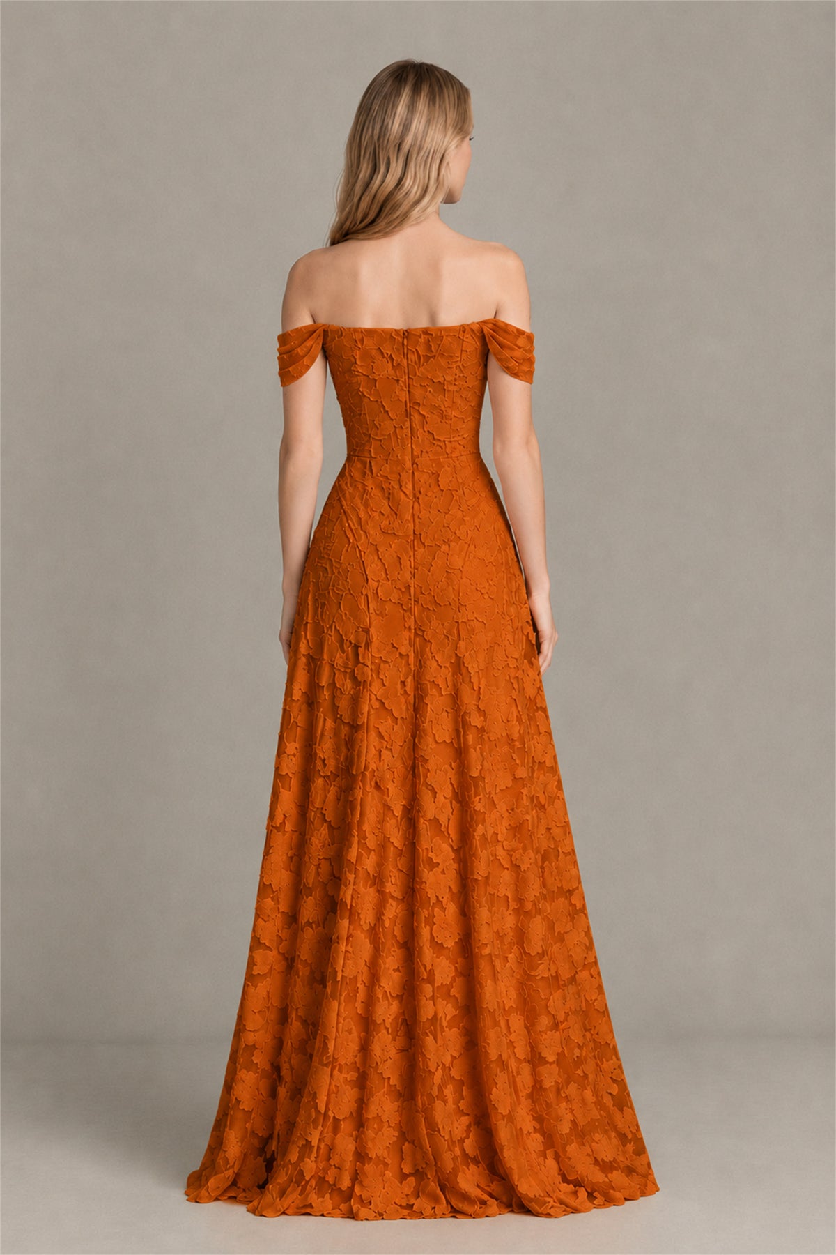 BOLODOO Burnt Orange Off-Shoulder Pleated A-Line Maxi Dress Floral - Burnt Orange